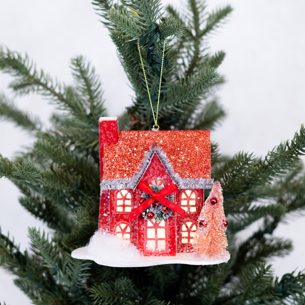 LED Battery Timer Holiday Lane Red House Ornament