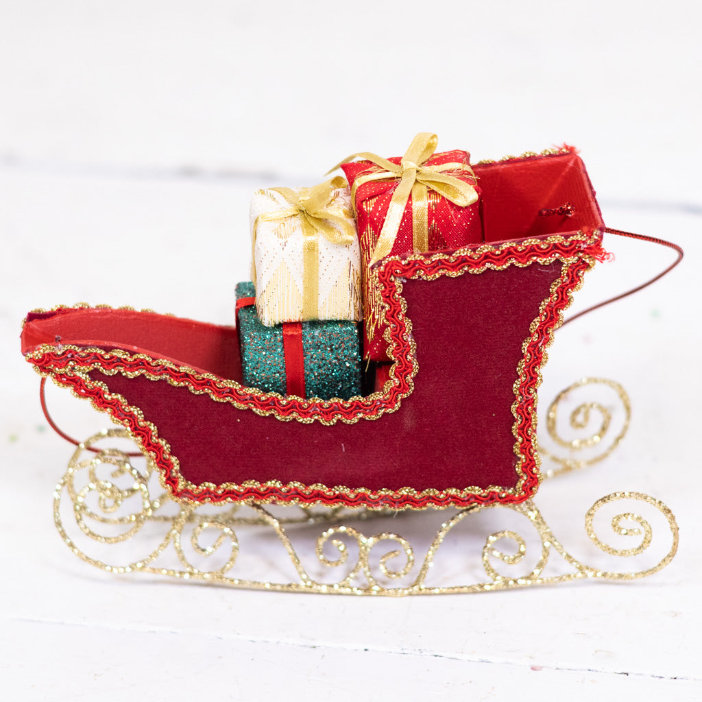 Velvet Sleigh with Packages Ornament