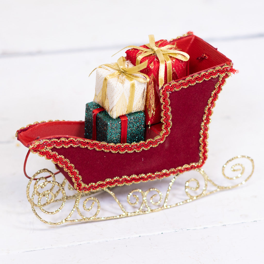 Velvet Sleigh with Packages Ornament