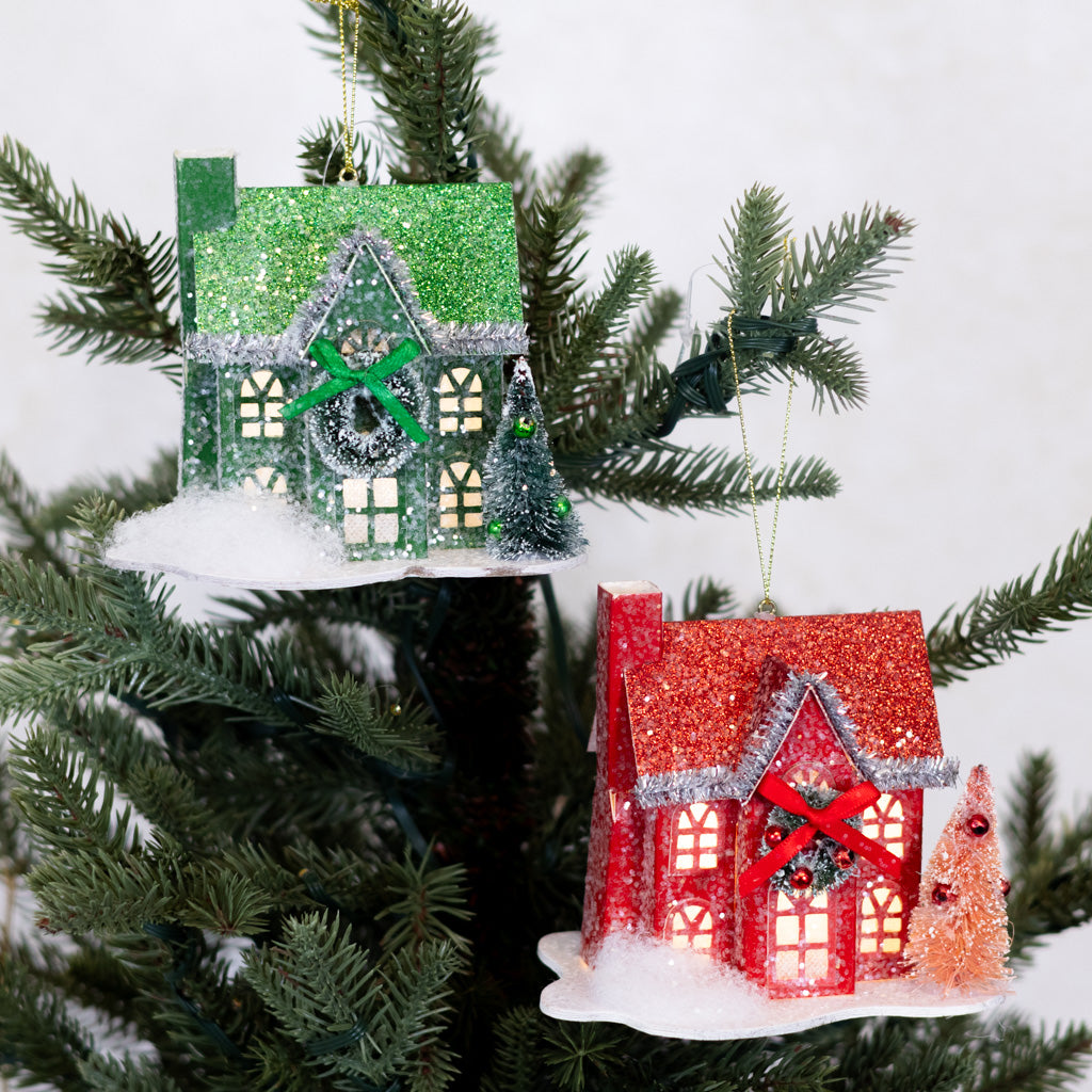 LED Battery Timer Holiday Lane Green House Ornament