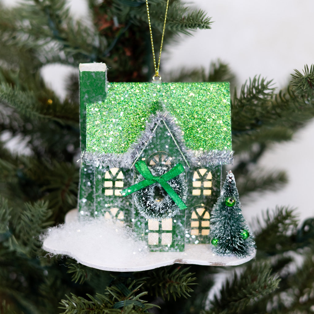 LED Battery Timer Holiday Lane Green House Ornament