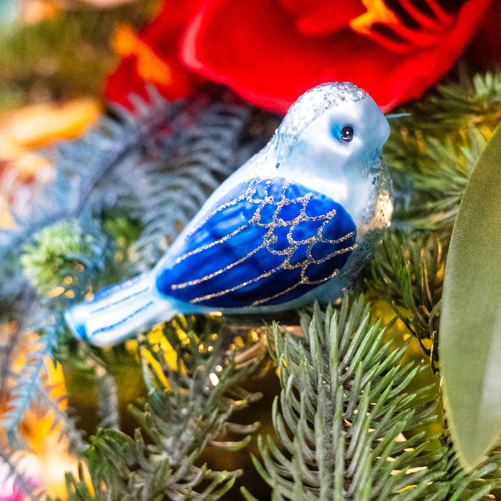 Glass Pale Blue Bird with Clip Ornament