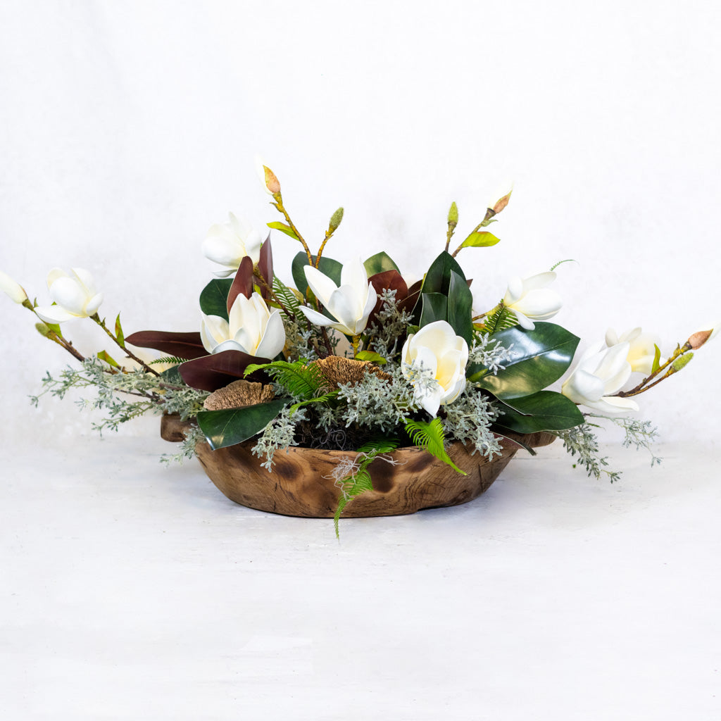 White Saucer Magnolia Elongated Centerpiece Drop In