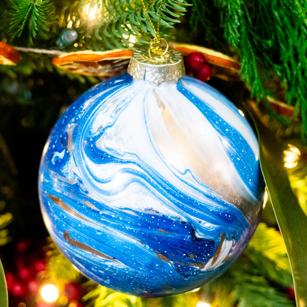 Painted Blue Ball Ornament