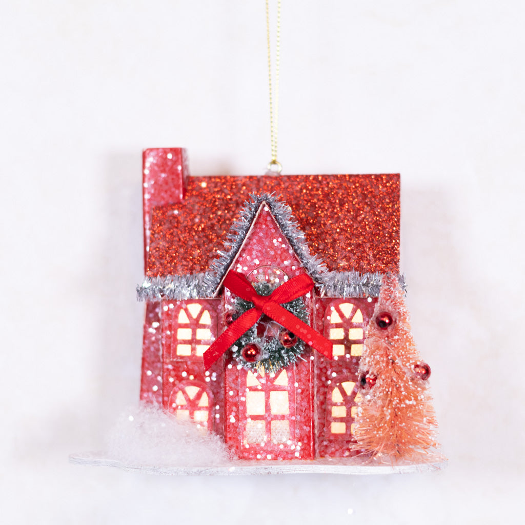LED Battery Timer Holiday Lane Red House Ornament