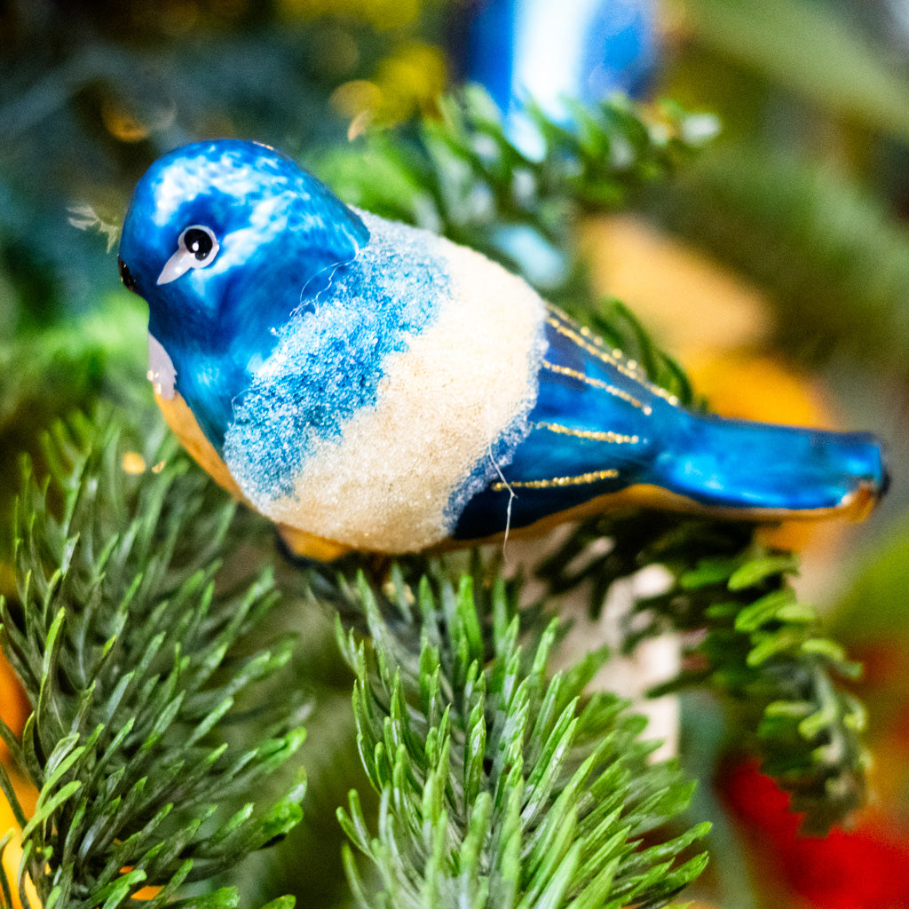 Glass Royal Blue Gold Bird with Clip Ornament