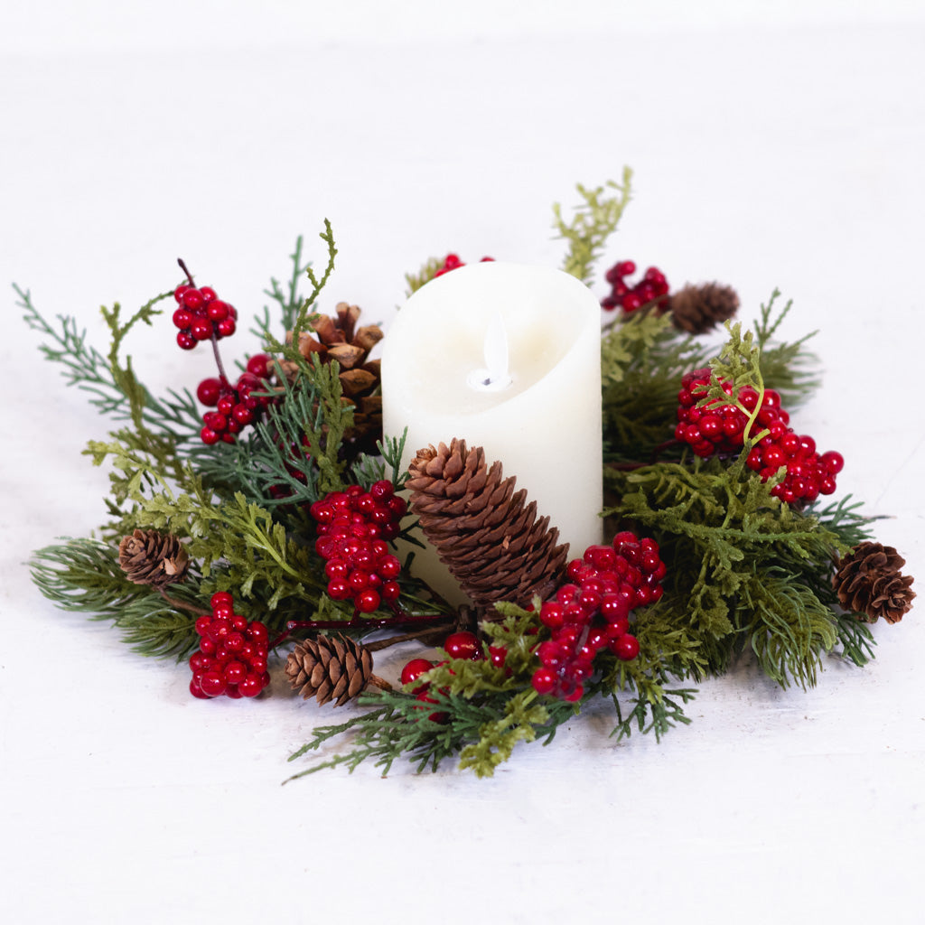 Candle Ring Mixed Cedar, Pine, Berry and Cone