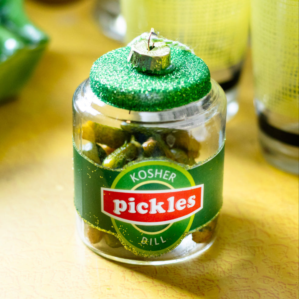 Kosher Dill Pickles Jar Glass Ornament