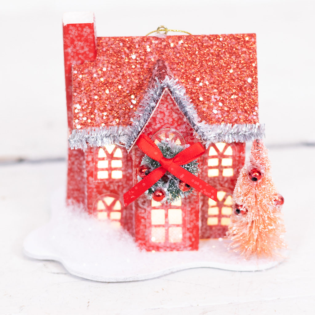 LED Battery Timer Holiday Lane Red House Ornament