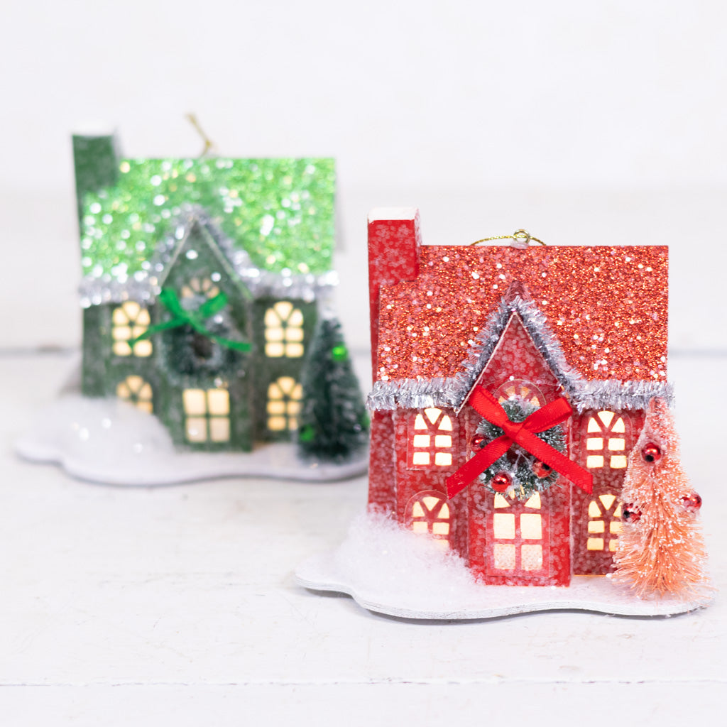 LED Battery Timer Holiday Lane Red House Ornament