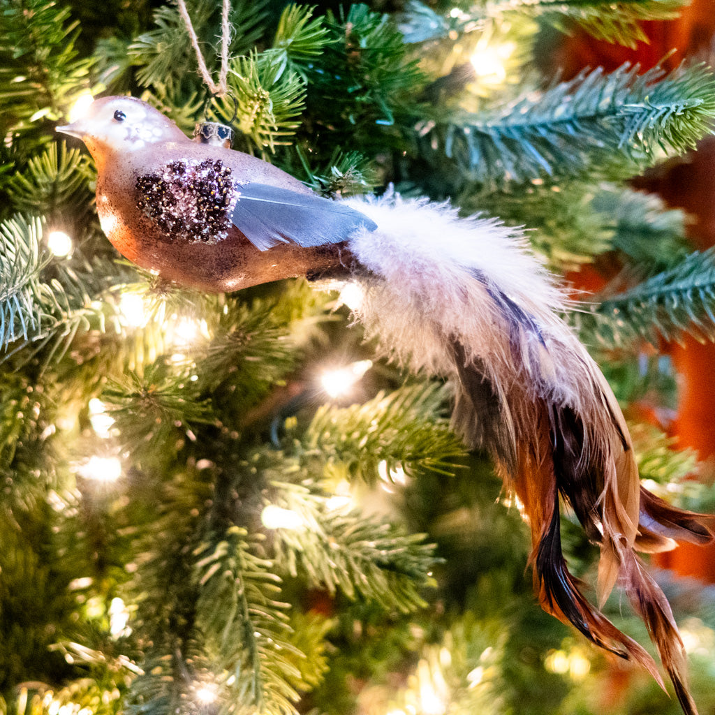 Glass Brown Bird with Feather Tail