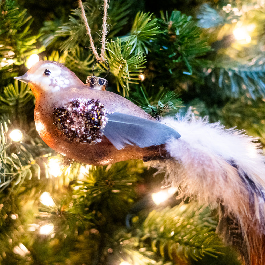 Glass Brown Bird with Feather Tail
