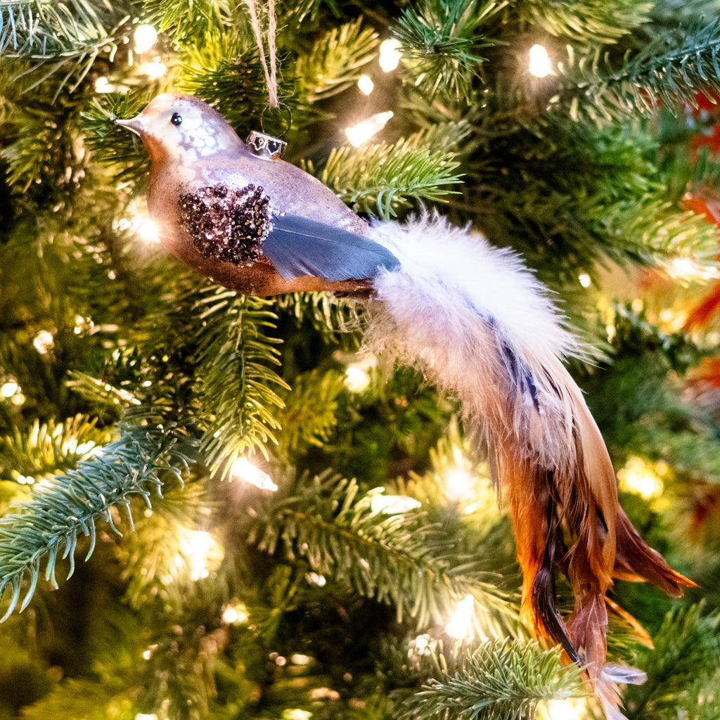 Glass Brown Bird with Feather Tail