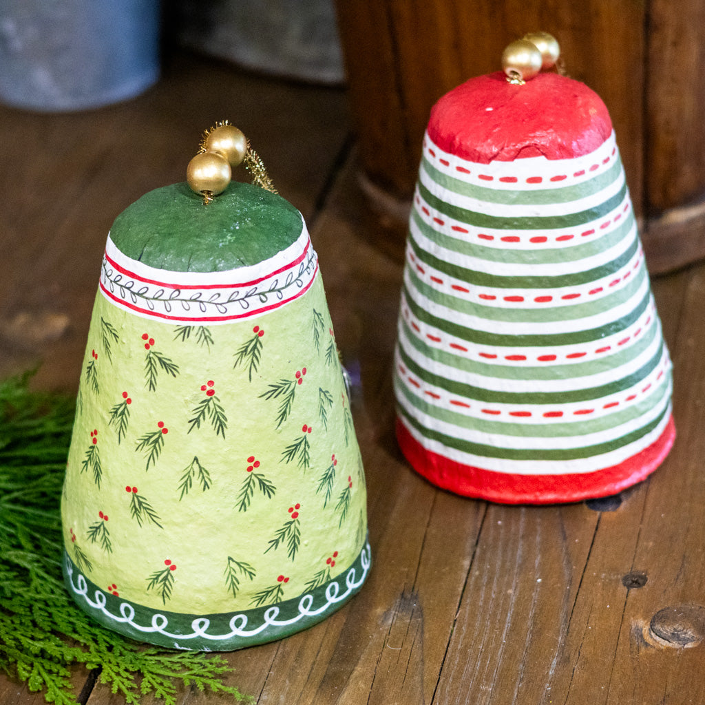 Pattern Holly Paper Mache Bell