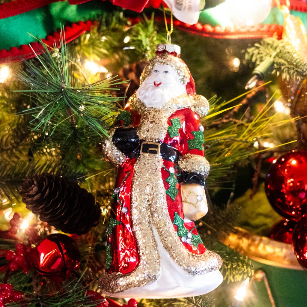 Santa Claus Glass Glitter Ornament