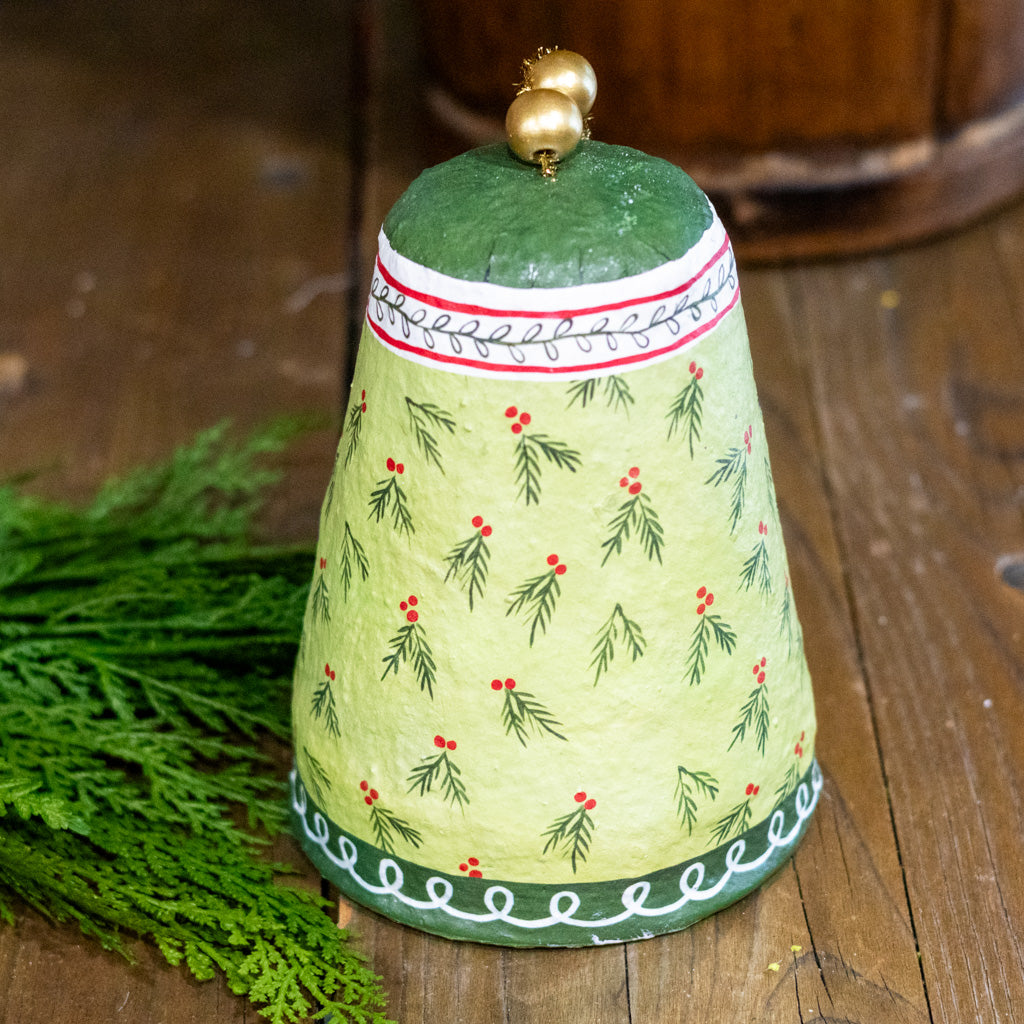 Pattern Holly Paper Mache Bell