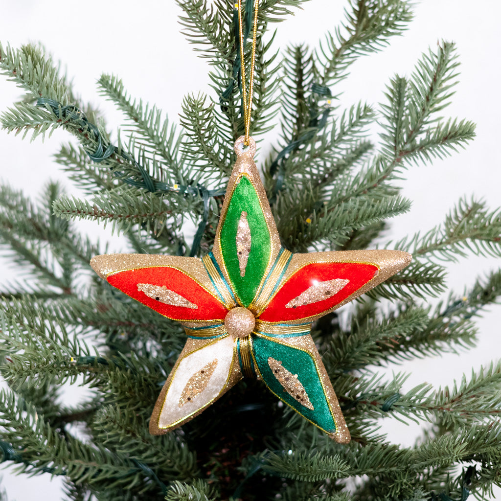 Velvet Ribbon Glitter Star Ornament
