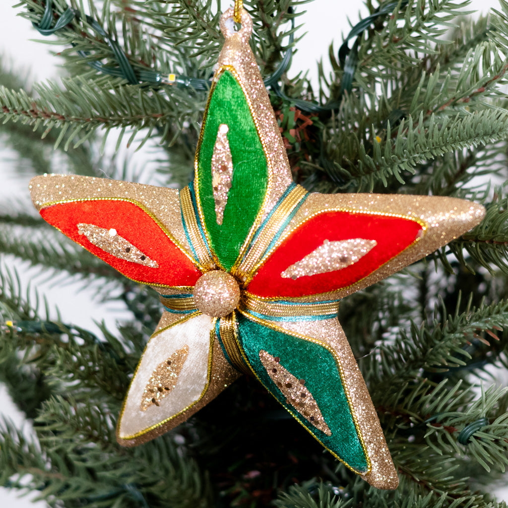 Velvet Ribbon Glitter Star Ornament