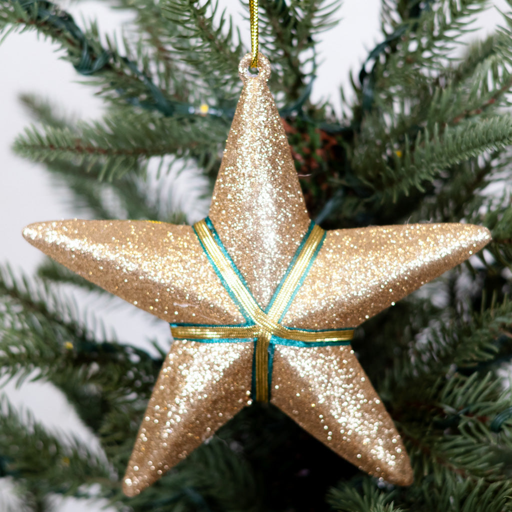 Velvet Ribbon Glitter Star Ornament