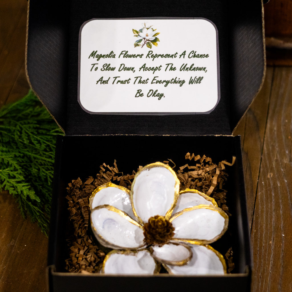 White Oyster Shell Magnolia Flower in Gift Box White