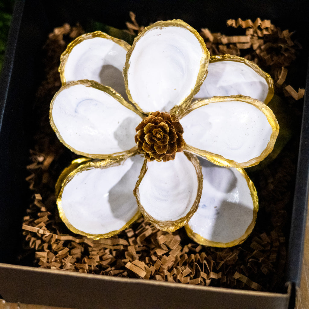 White Oyster Shell Magnolia Flower in Gift Box White