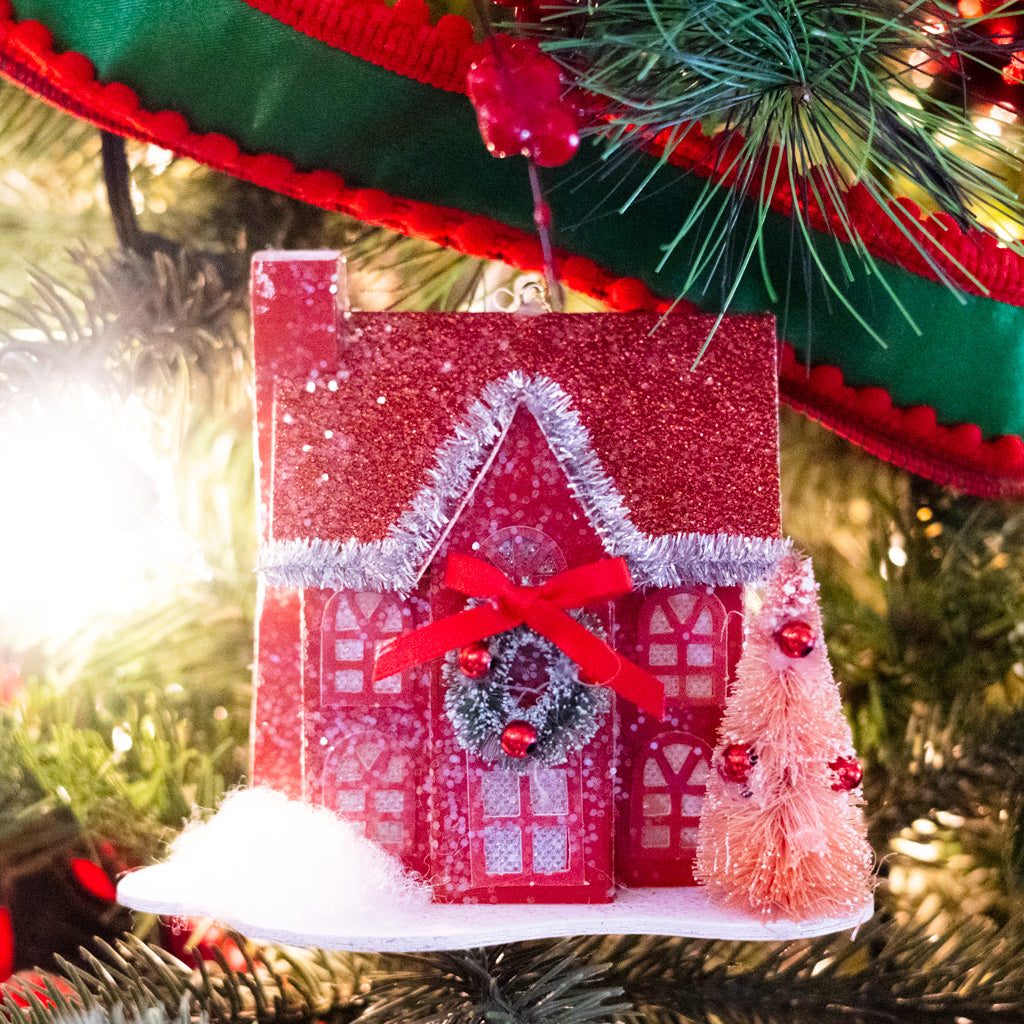 LED Battery Timer Holiday Lane Red House Ornament