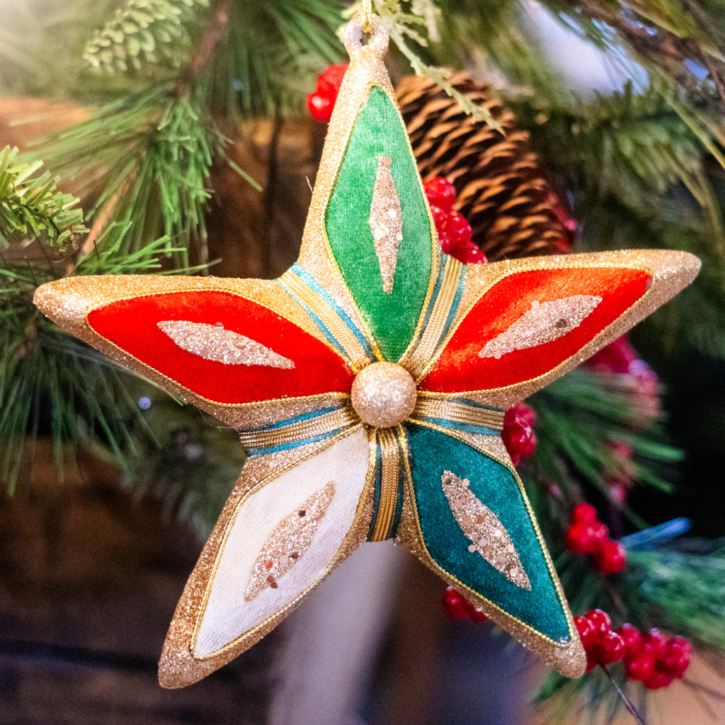Velvet Ribbon Glitter Star Ornament