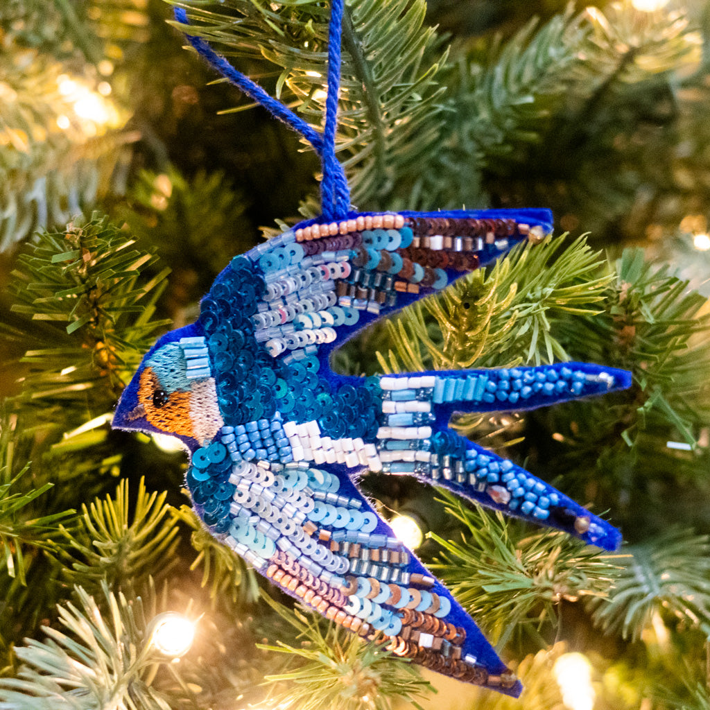 Stitched and Sequin Swallow Ornament