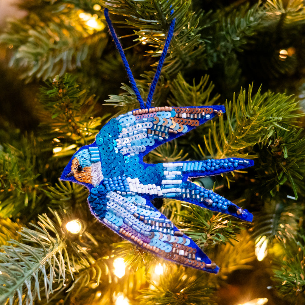 Stitched and Sequin Swallow Ornament