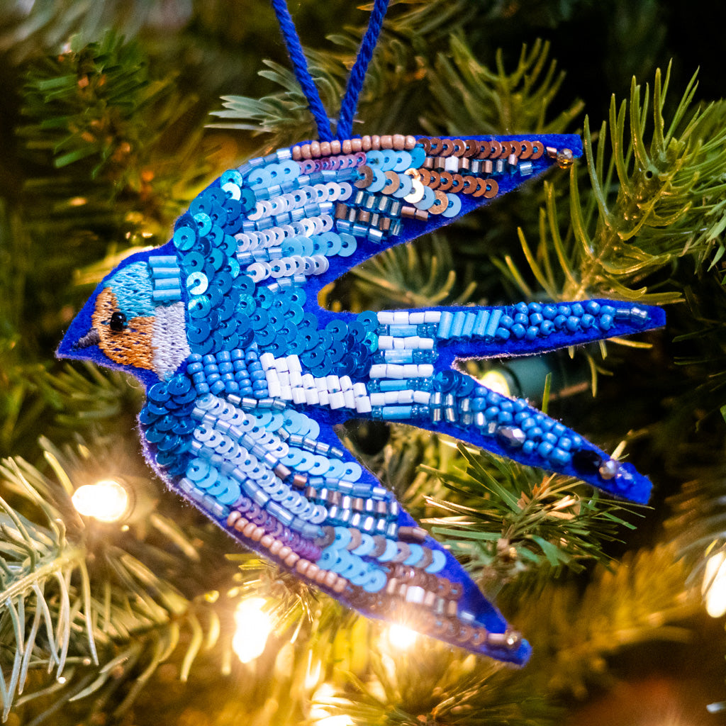Stitched and Sequin Swallow Ornament