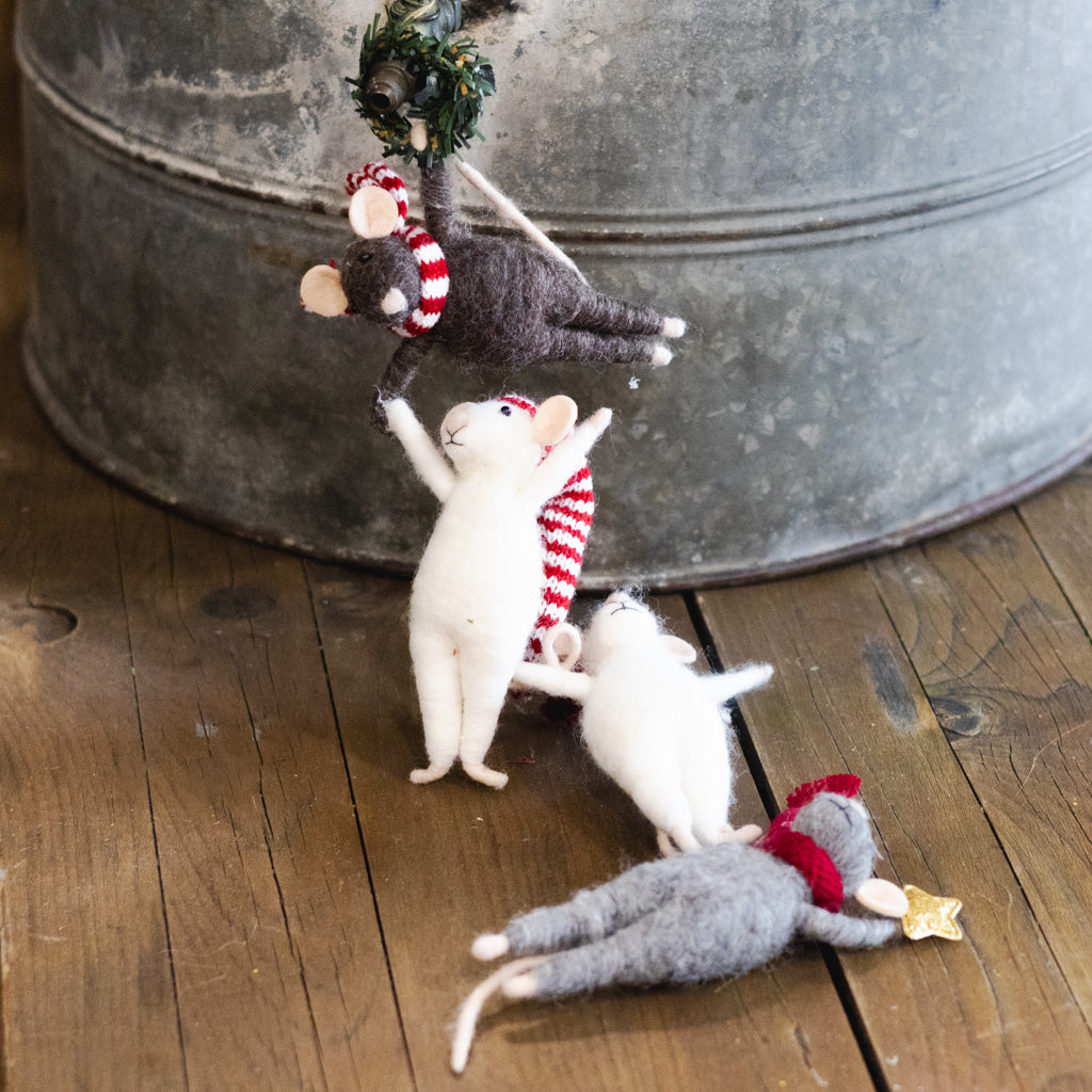 Wool Felt Mice with Hats, Scarves and Star Ornament