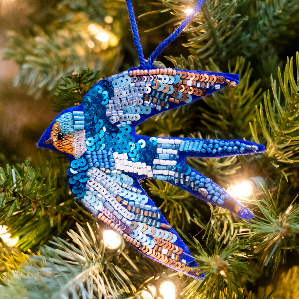 Stitched and Sequin Swallow Ornament