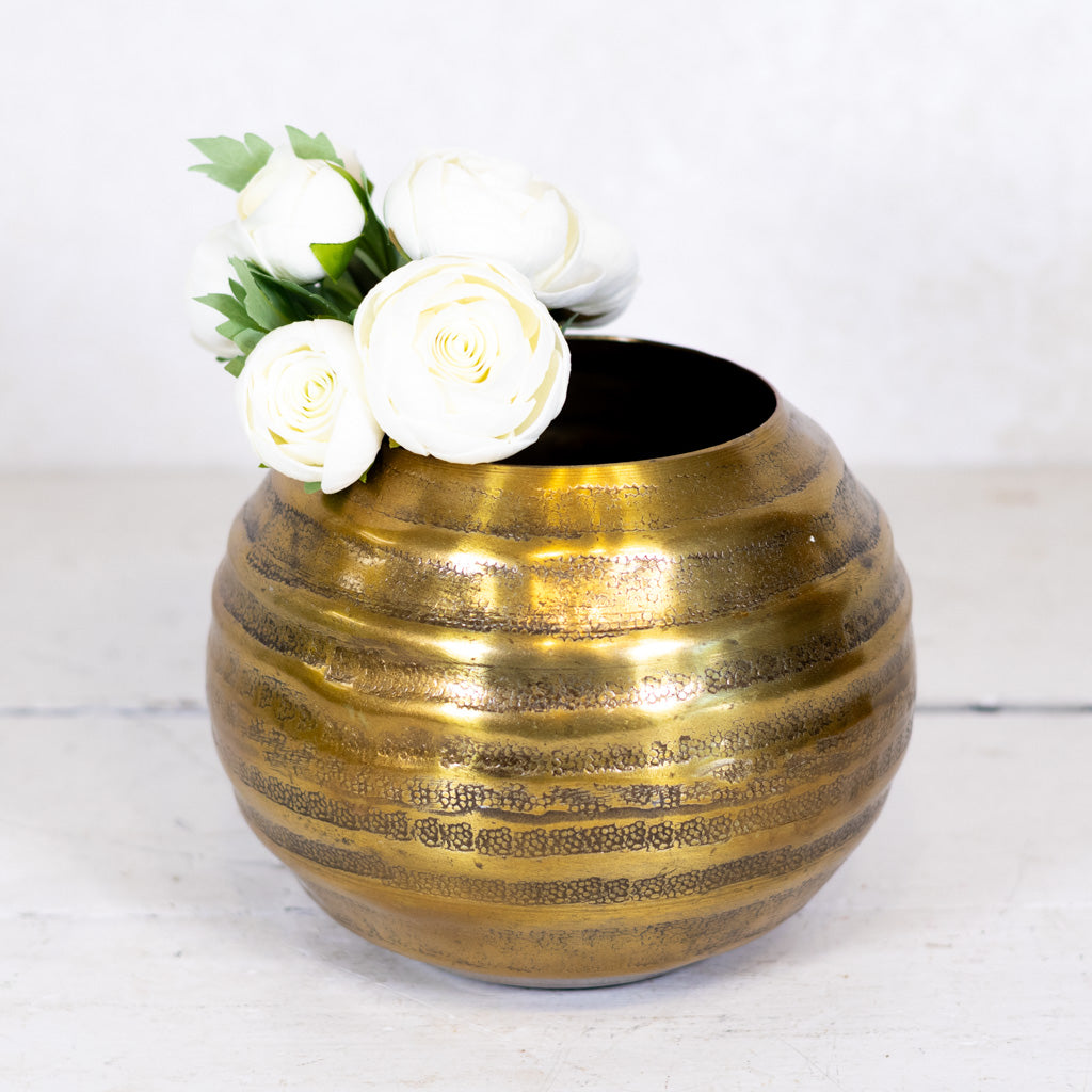Aluminum Gold Grooved Bowl Large