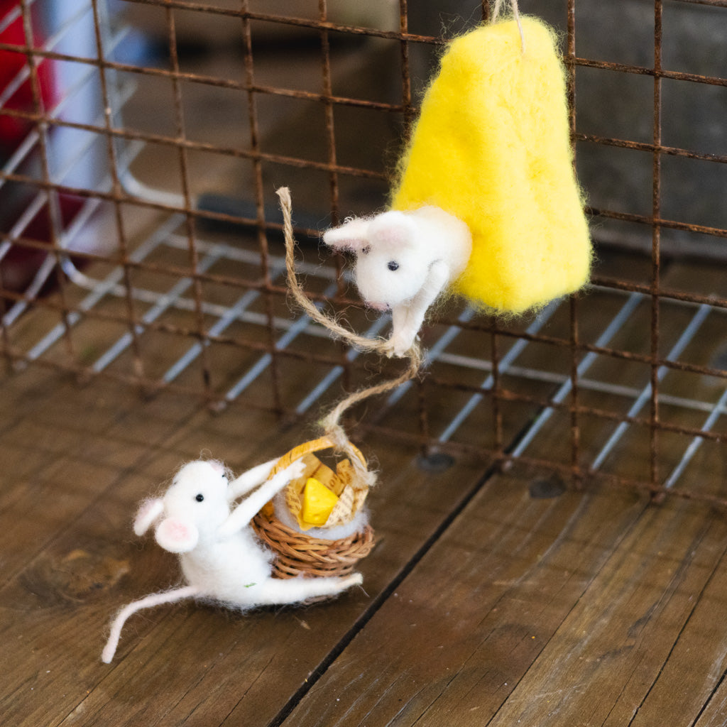 Wool Felt Mice on Cheese Food Ornament