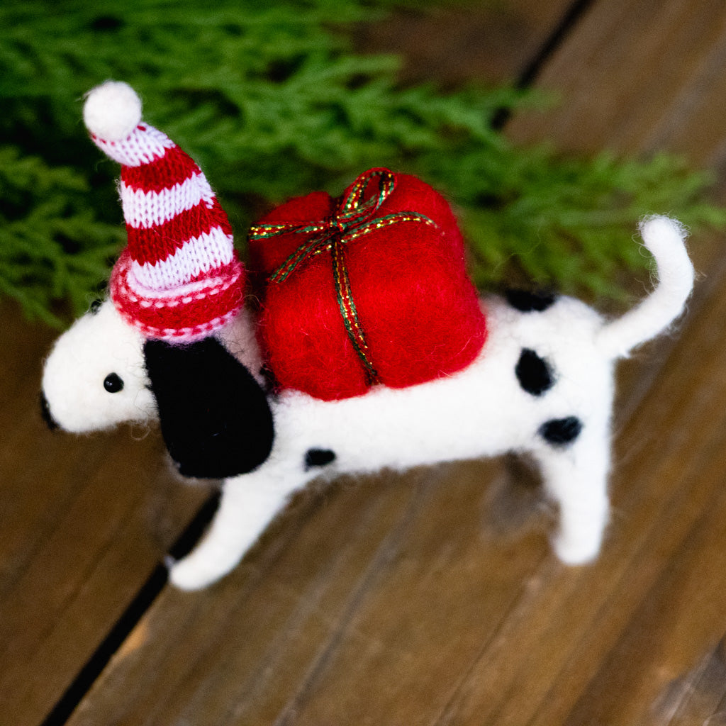 Wool Dalmatian with Striped Hat Ornament