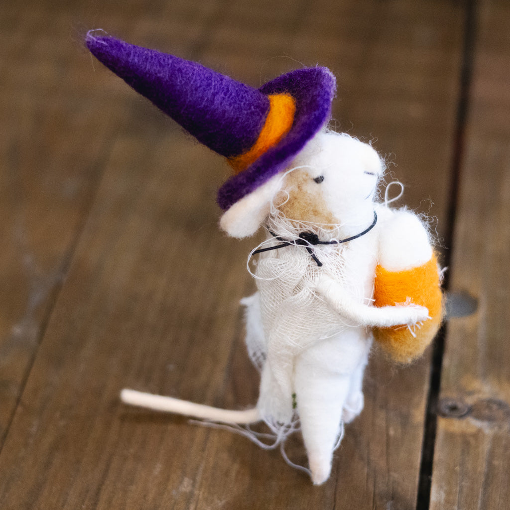 Wool Felt Halloween Mouse with Candy Corn