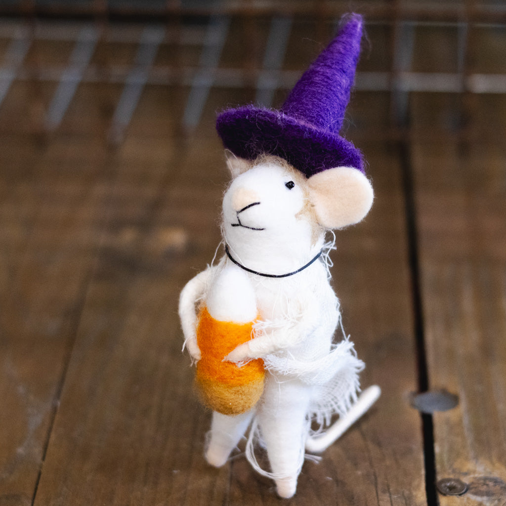 Wool Felt Halloween Mouse with Candy Corn