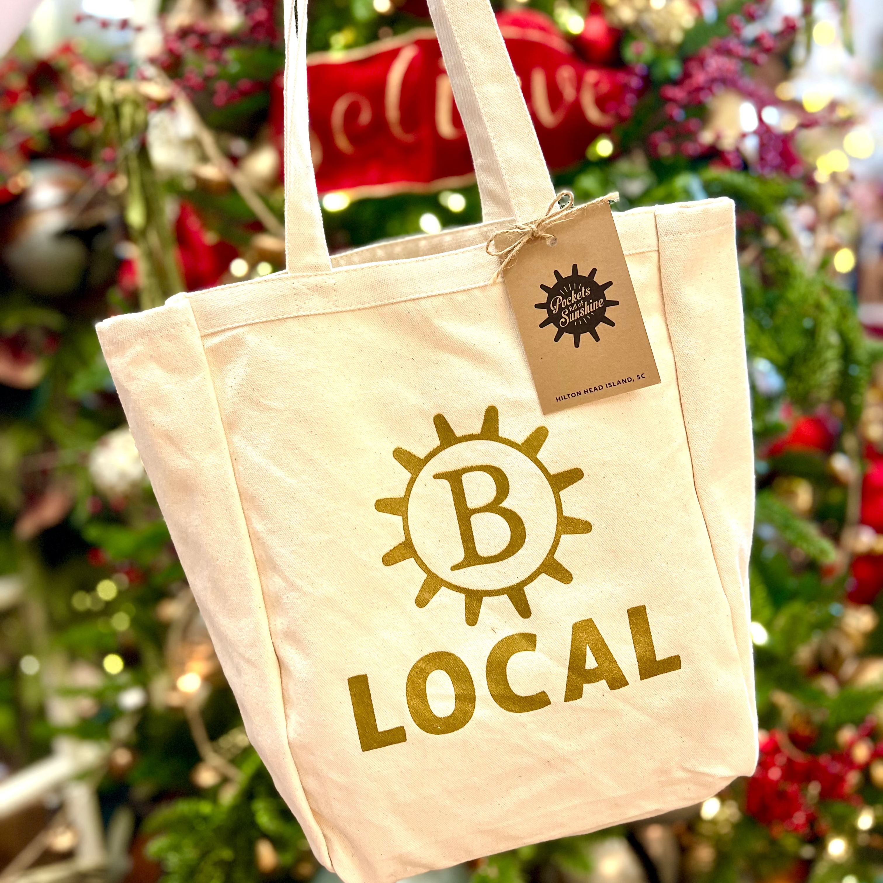 "B" Local Gold Holiday Tote Bag by Pockets Full of Sunshine