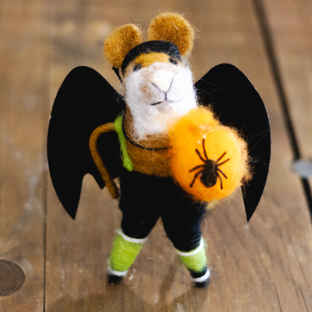 Wool Felt Halloween "Bat" Mouse with Pumpkin