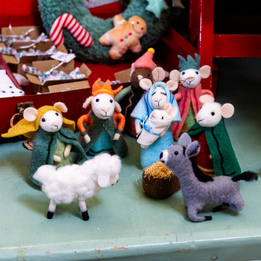 Box of Felt Mice Nativity Ornaments