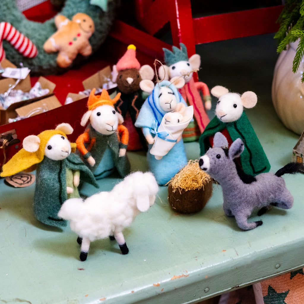 Box of Felt Mice Nativity Ornaments