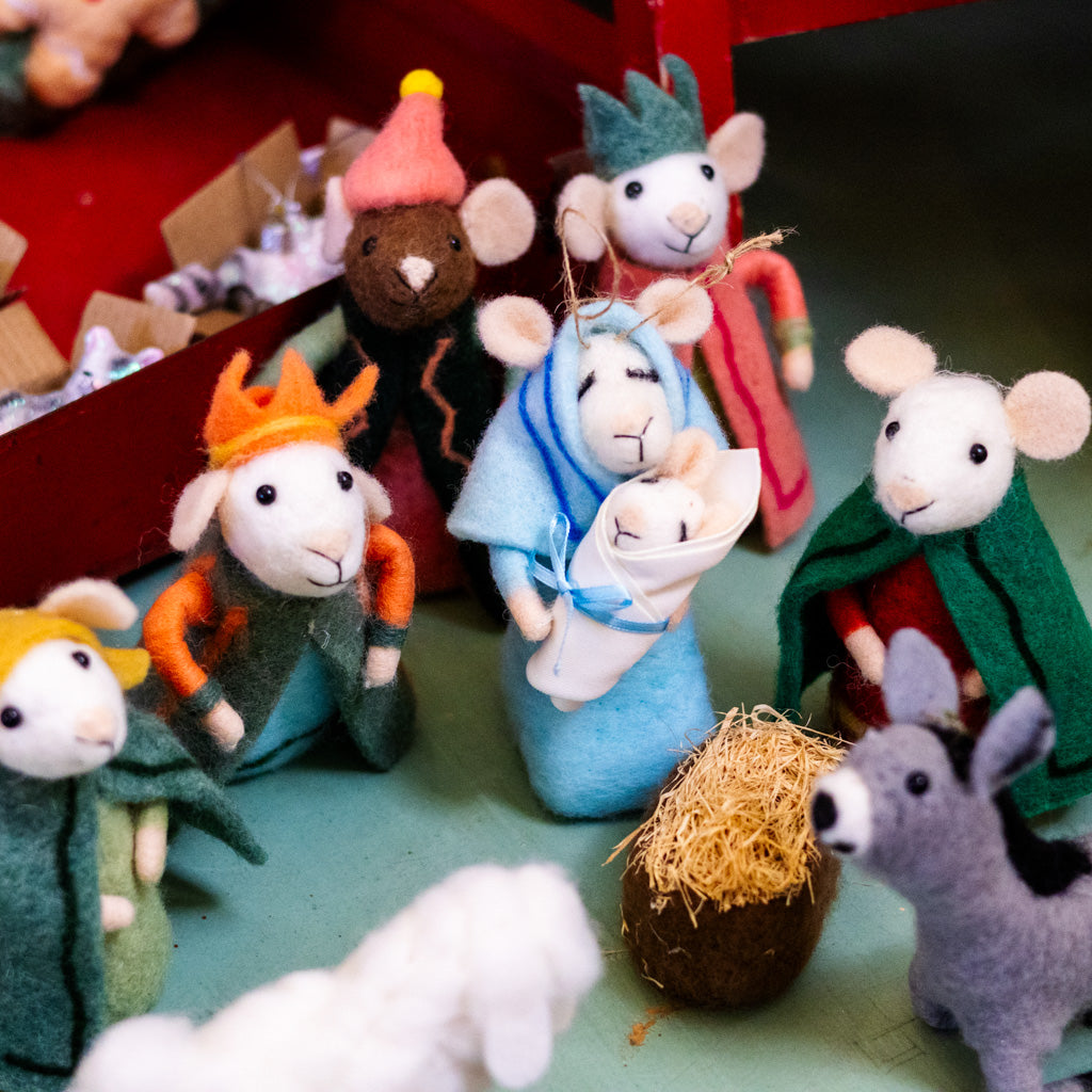 Box of Felt Mice Nativity Ornaments