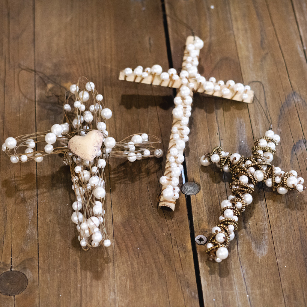Metal Wire Cross with Beads and Heart