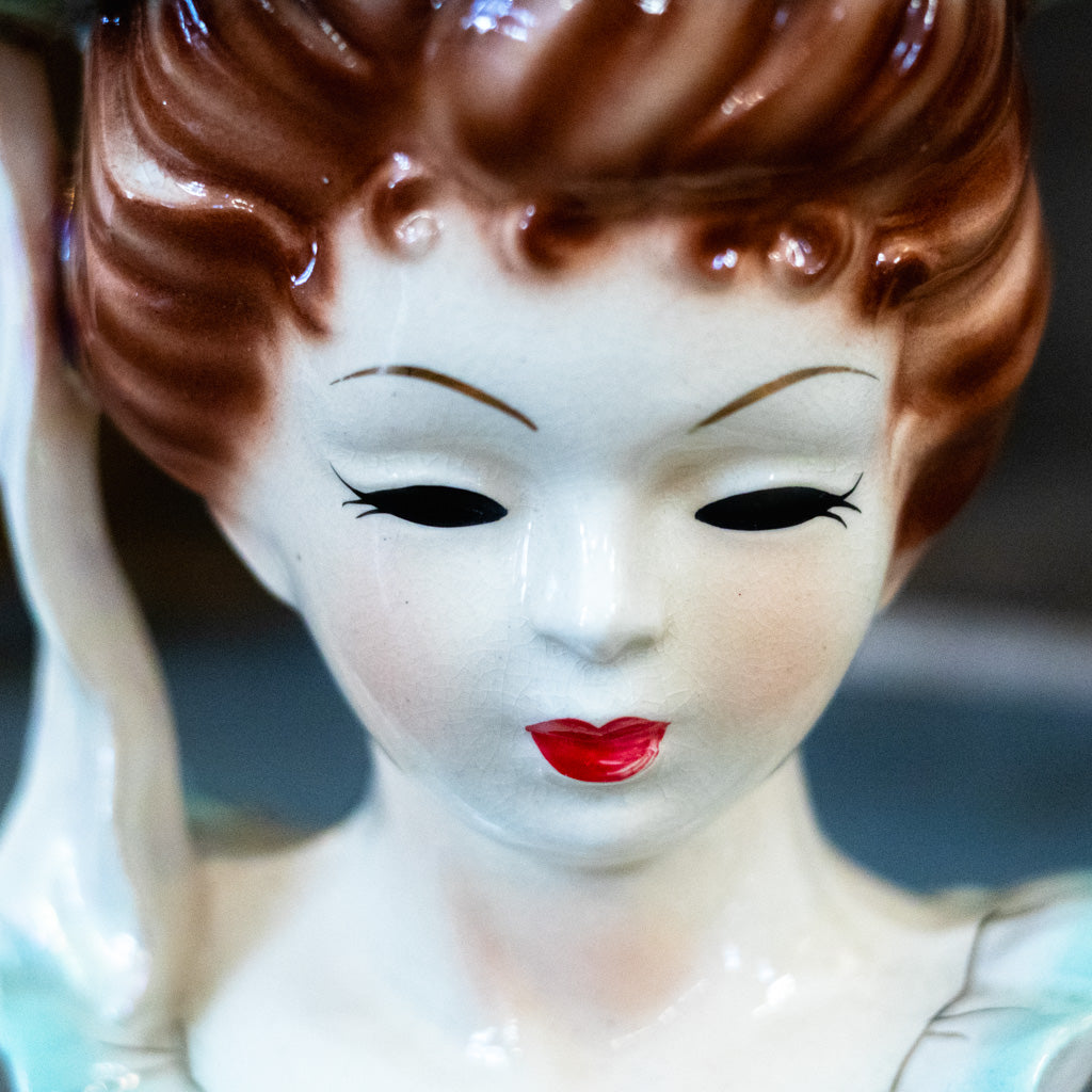Vintage 1956 Teal Lady Head Vase
