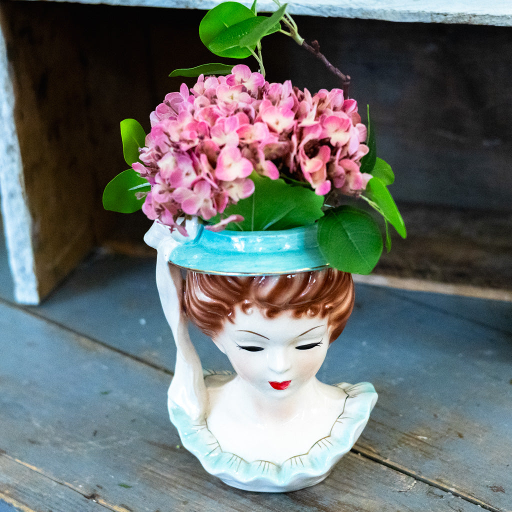 Vintage 1956 Teal Lady Head Vase
