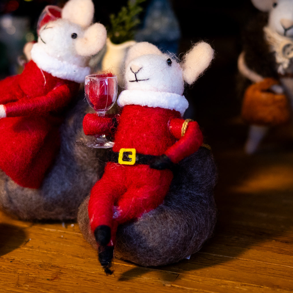 Felt Santa Clause Mouse Sitting on Chair