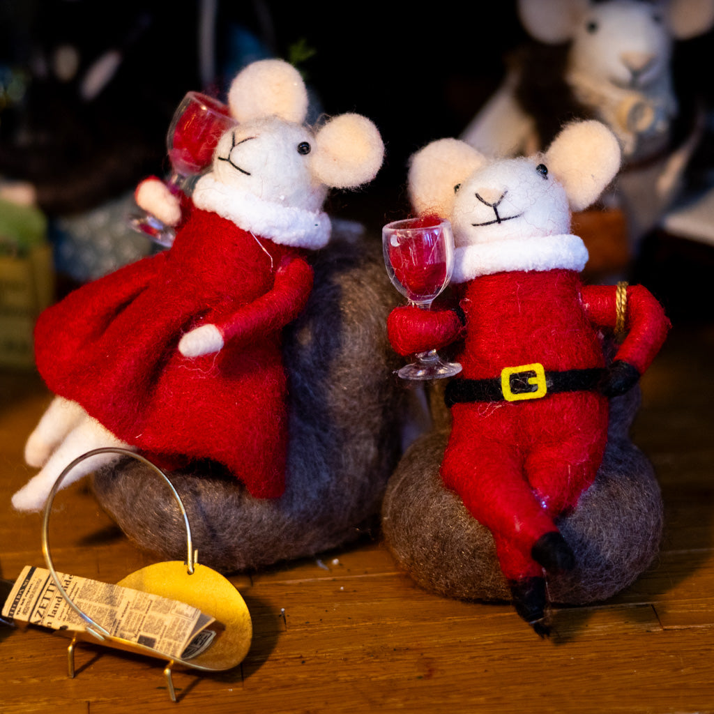 Felt Santa Clause Mouse Sitting on Chair