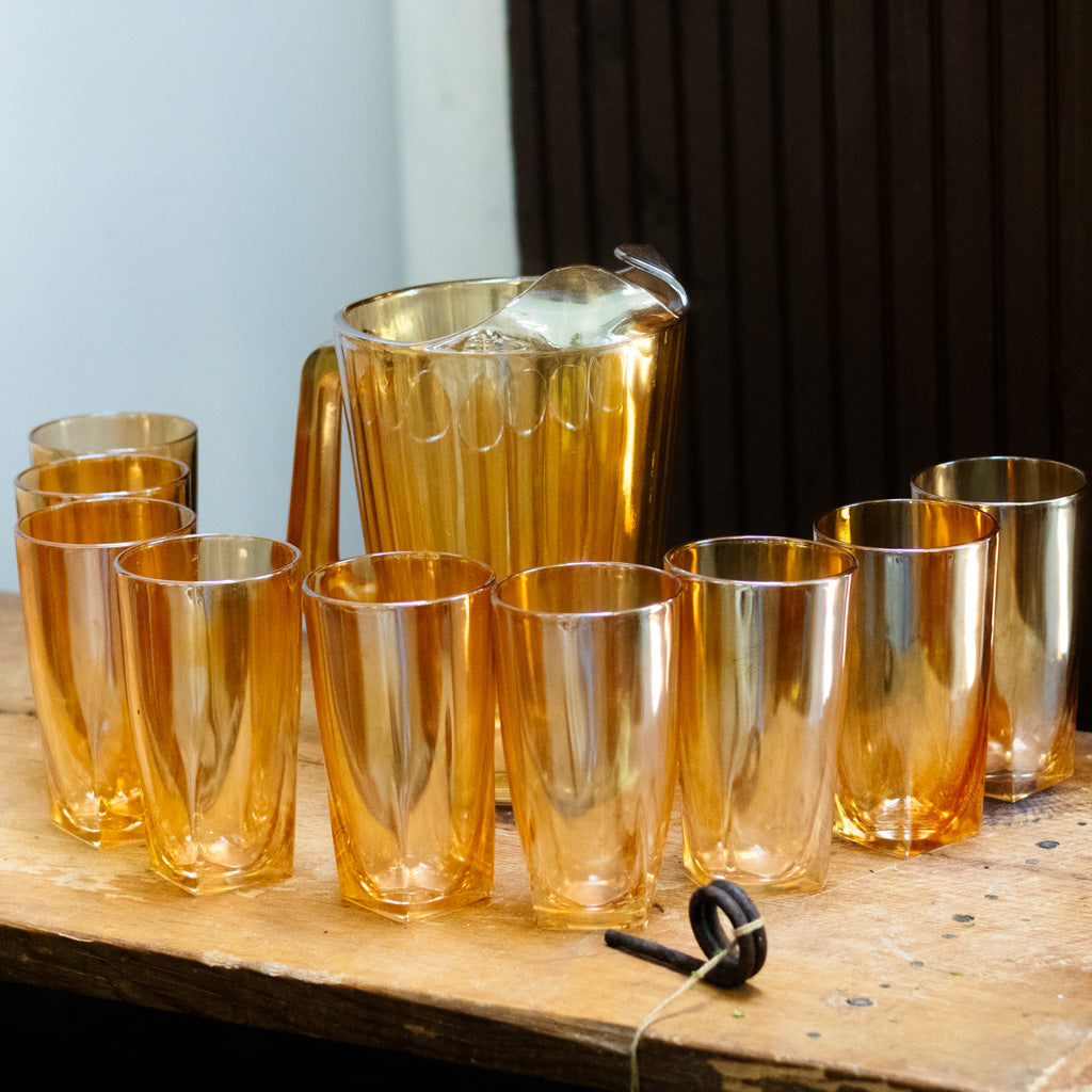 Jeanette Carnival Glass Pitcher and Glasses Set of Ten