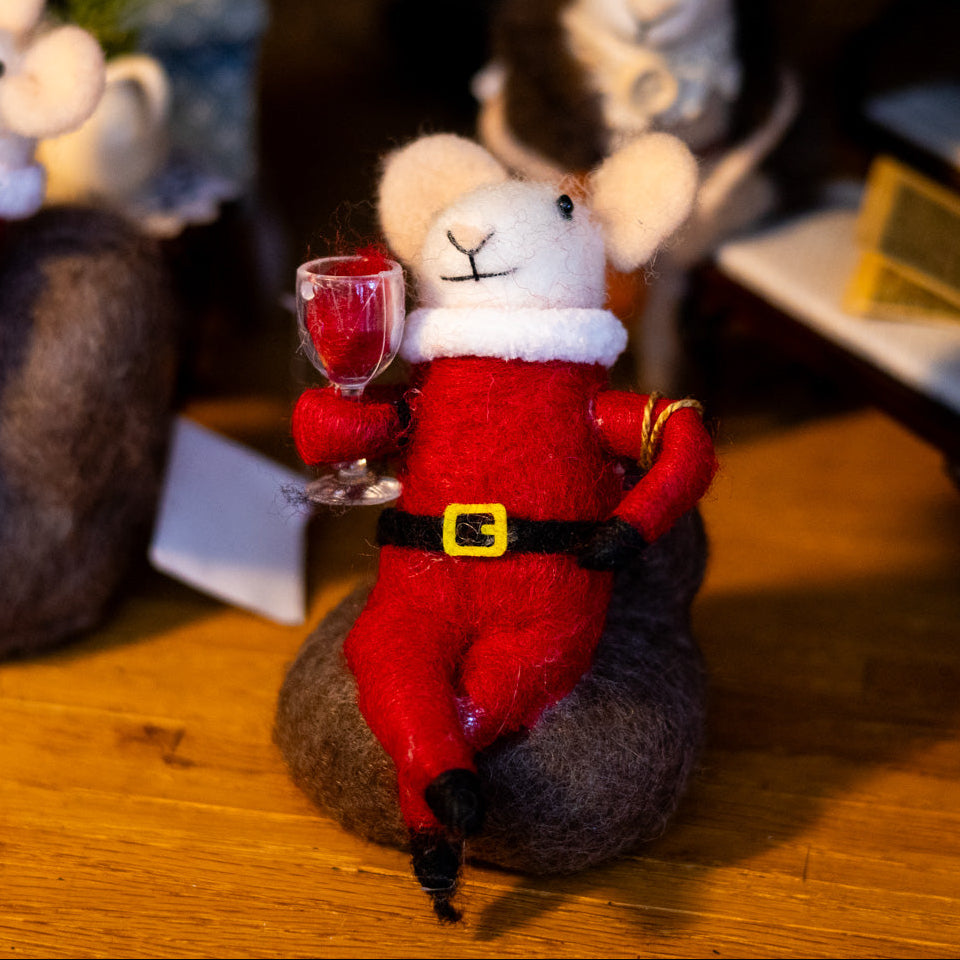Felt Santa Clause Mouse Sitting on Chair