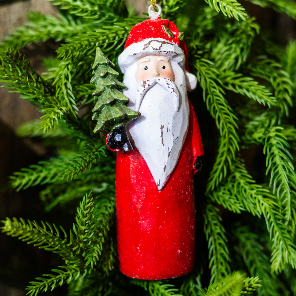 Carved Santa with Tree Ornament